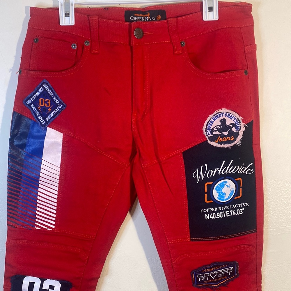 Copper Rivet Motorcycle Denim Jeans - image 1